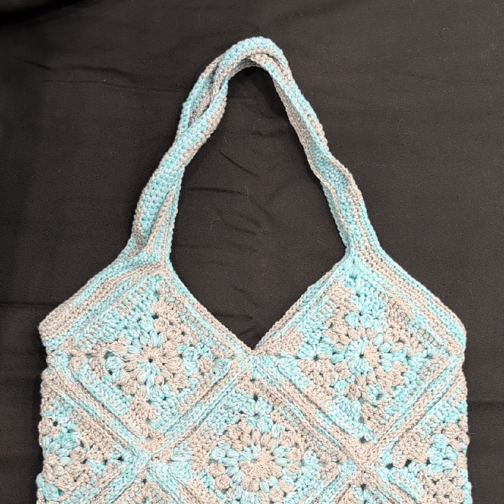 Handmade Blue and Gray Crochet Tote
